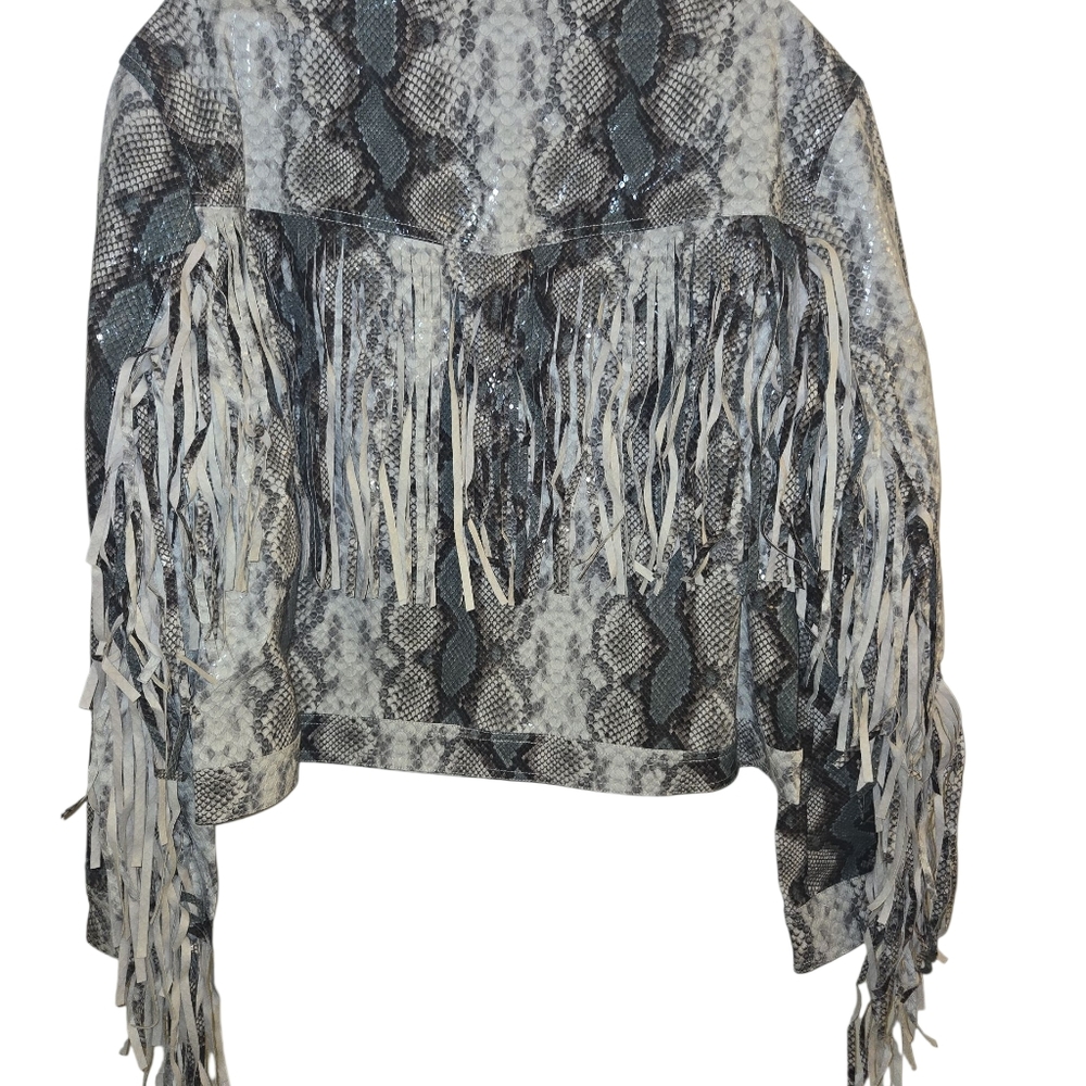 Chic Snake Print Jacket with Fringe Size: XL - Picture 5 of 11
